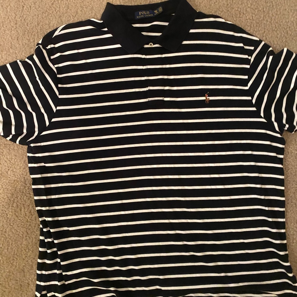 Polo by Ralph Lauren Men's Black and White Striped Polo Shirt